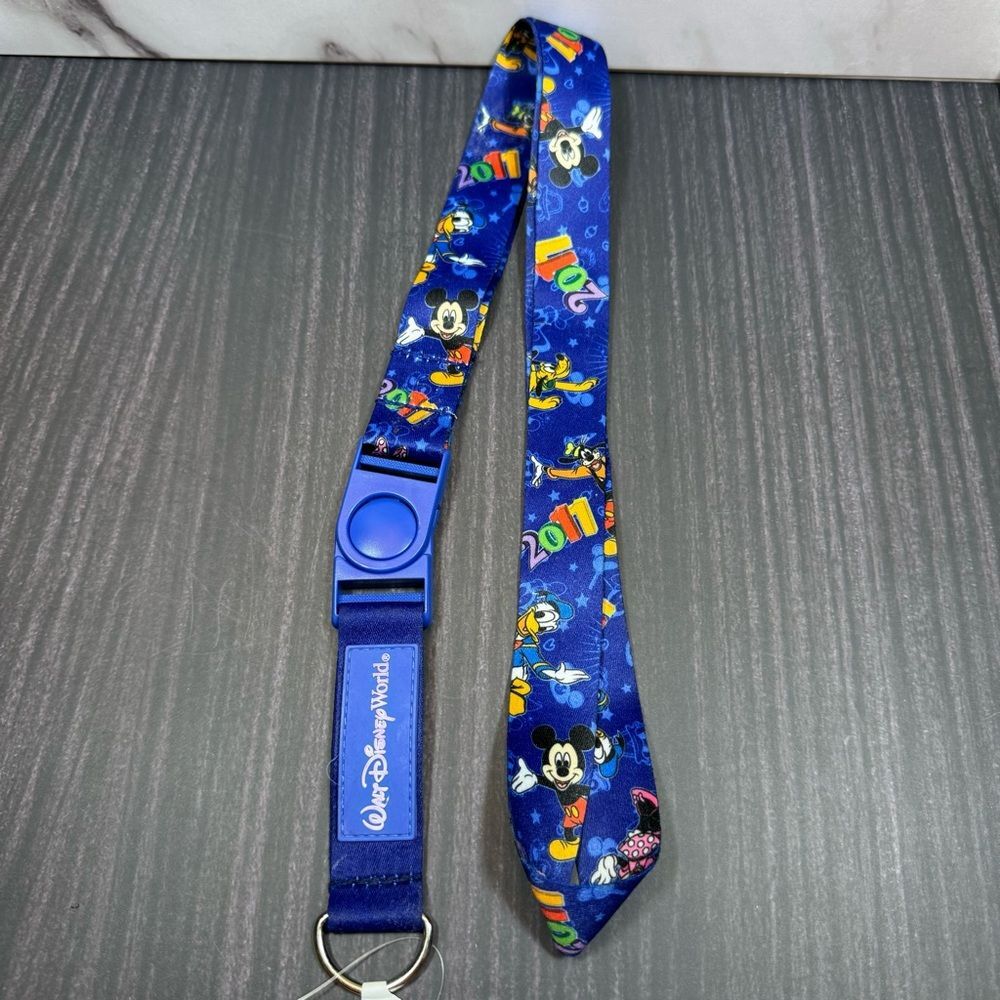 2011 Disney Blue Pin Trading Lanyard with Characters & Detachable Ring